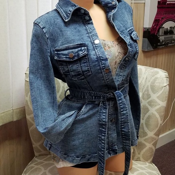 Stretch Denim Belted Jacket Sexy! BACK IN STOCK - Picture 4 of 8